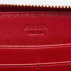 Prada Red Saffiano Leather Bow Zip Around Wallet