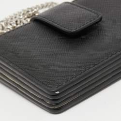 Prada Black/White Saffiano Leather Card Case with Chain
