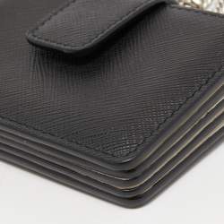 Prada Black/White Saffiano Leather Card Case with Chain