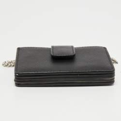 Prada Black/White Saffiano Leather Card Case with Chain