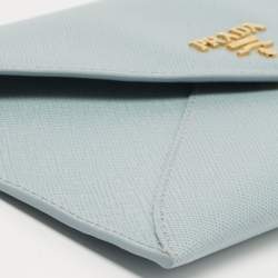 Pre Owned Prada Blue Saffiano Leather Envelope Wallet