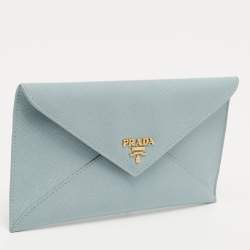 Pre Owned Prada Blue Saffiano Leather Envelope Wallet