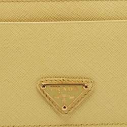 Prada Light Yellow Saffiano Metal Leather Card Holder