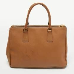 Pre Owned Prada Tan Saffiano Leather Medium Galleria Double Zip Tote