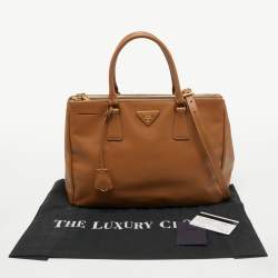 Pre Owned Prada Tan Saffiano Leather Medium Galleria Double Zip Tote