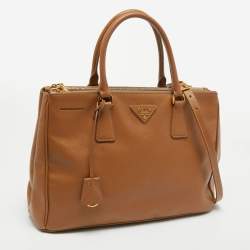 Pre Owned Prada Tan Saffiano Leather Medium Galleria Double Zip Tote