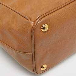 Pre Owned Prada Tan Saffiano Leather Medium Galleria Double Zip Tote