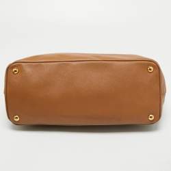 Pre Owned Prada Tan Saffiano Leather Medium Galleria Double Zip Tote