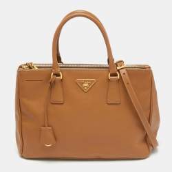 Pre Owned Prada Tan Saffiano Leather Medium Galleria Double Zip Tote
