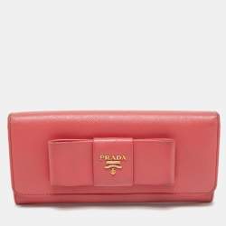 Prada Pink Saffiano Bow Continental Wallet