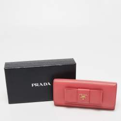 Prada Pink Saffiano Leather Bow Continental Wallet