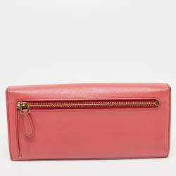 Prada Pink Saffiano Leather Bow Continental Wallet