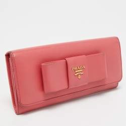 Prada Pink Saffiano Leather Bow Continental Wallet