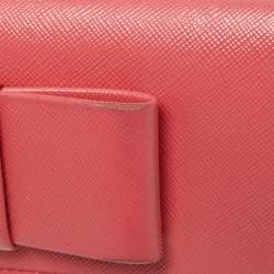 Prada Pink Saffiano Leather Bow Continental Wallet