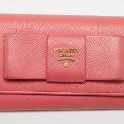 Prada Pink Saffiano Leather Bow Continental Wallet