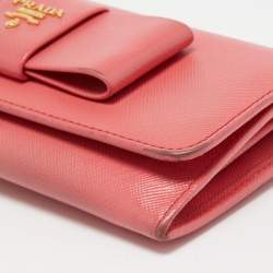 Prada Pink Saffiano Leather Bow Continental Wallet