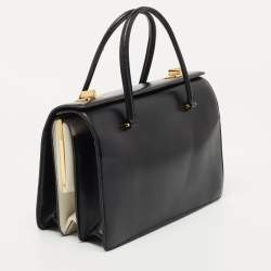 Pre Owned Prada Black/White Leather Turn Lock Satchel 