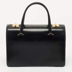 Pre Owned Prada Black/White Leather Turn Lock Satchel 