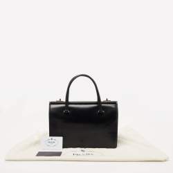 Pre Owned Prada Black/White Leather Turn Lock Satchel 