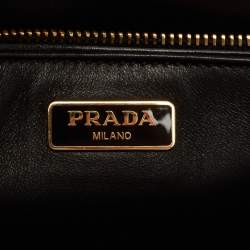 Pre Owned Prada Black/White Leather Turn Lock Satchel 
