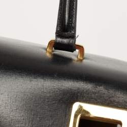 Pre Owned Prada Black/White Leather Turn Lock Satchel 
