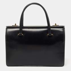 Pre Owned Prada Black/White Leather Turn Lock Satchel 