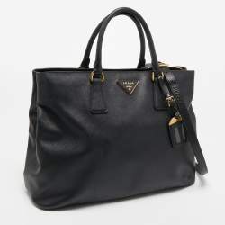 Pre Owned Prada Black Saffiano Lux Leather Medium Galleria Zip Tote