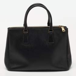 Pre Owned Prada Black Saffiano Lux Leather Medium Double Zip Tote
