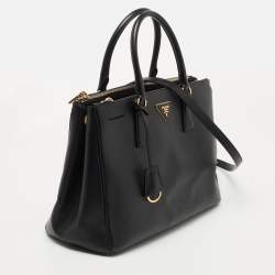 Pre Owned Prada Black Saffiano Lux Leather Medium Double Zip Tote