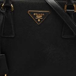 Pre Owned Prada Black Saffiano Lux Leather Medium Double Zip Tote