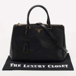 Pre Owned Prada Black Saffiano Lux Leather Medium Double Zip Tote