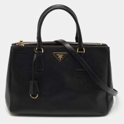 Pre Owned Prada Black Saffiano Lux Leather Medium Double Zip Tote