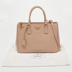 Pre Owned Prada Pink Saffiano Lux Leather Medium Double Zip Tote