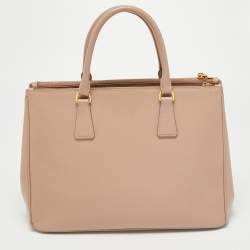 Pre Owned Prada Pink Saffiano Lux Leather Medium Double Zip Tote