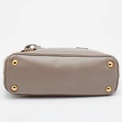 Pre Owned Prada Dark Beige Saffiano Lux Leather Mini Galleria Tote