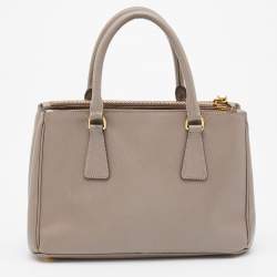 Pre Owned Prada Dark Beige Saffiano Lux Leather Mini Galleria Tote