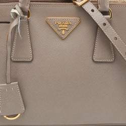 Pre Owned Prada Dark Beige Saffiano Lux Leather Mini Galleria Tote