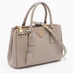 Pre Owned Prada Dark Beige Saffiano Lux Leather Mini Galleria Tote