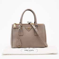 Pre Owned Prada Dark Beige Saffiano Lux Leather Mini Galleria Tote
