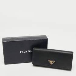 Pre Owned Prada Black Saffiano Metal Leather Logo Flap Continental Wallet
