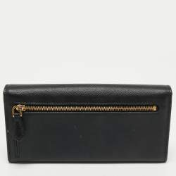 Pre Owned Prada Black Saffiano Metal Leather Logo Flap Continental Wallet