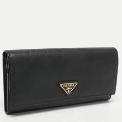 Pre Owned Prada Black Saffiano Metal Leather Logo Flap Continental Wallet