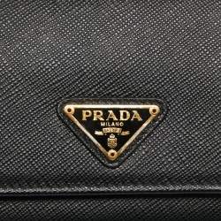 Pre Owned Prada Black Saffiano Metal Leather Logo Flap Continental Wallet