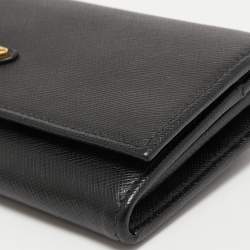 Pre Owned Prada Black Saffiano Metal Leather Logo Flap Continental Wallet
