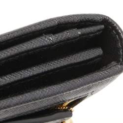 Pre Owned Prada Black Saffiano Metal Leather Logo Flap Continental Wallet
