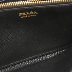 Pre Owned Prada Black Saffiano Metal Leather Logo Flap Continental Wallet