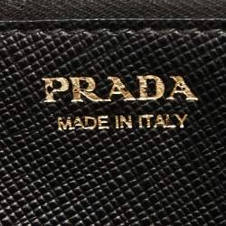 Pre Owned Prada Black Saffiano Metal Leather Logo Flap Continental Wallet
