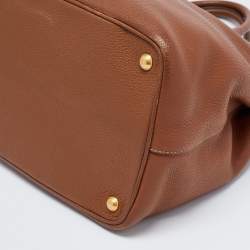 Pre Owned Prada Brown Vitello Daino Leather Middle Zip Tote