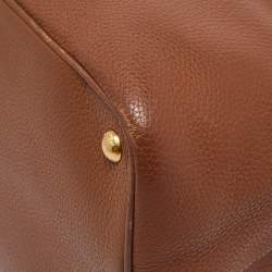 Pre Owned Prada Brown Vitello Daino Leather Middle Zip Tote