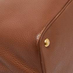 Pre Owned Prada Brown Vitello Daino Leather Middle Zip Tote